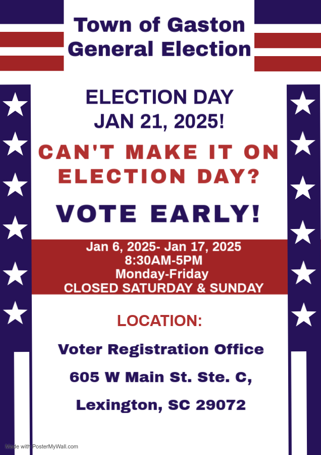 Town of Gaston General Election. Election day is January the 21st, 2025.